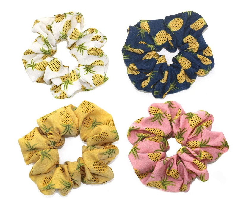 Fodattm 4PCS Elastic Hair Scrunchies Hair Bands Hair Ties Scrunchy Hair Rope Ponytail Holder for Women Pineapple pattern